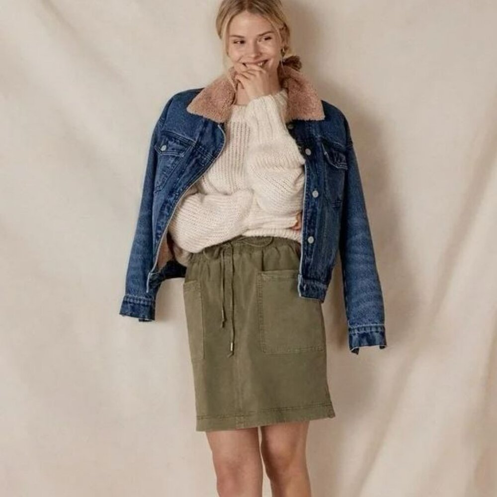 NWT Anthropologie | Cotton-Linen Blend Moss Green Utility Mini Skirt | Size L